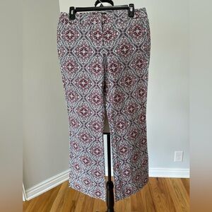 J. Crew Red and White Patterned Wide Leg Pants